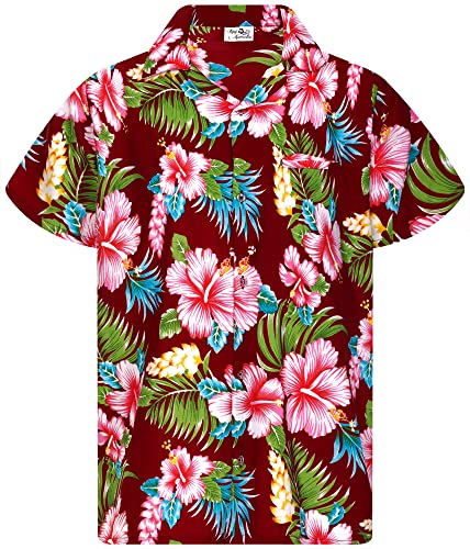 Hawaii-Hemd für Herren, flippig, lässig, Knopfleiste, kurzärmelig, Unisex, Blumen, Strand, Party, Flamingo, Blumen, Hibiskus-neues Design, kastanienbraun, XL von King Kameha