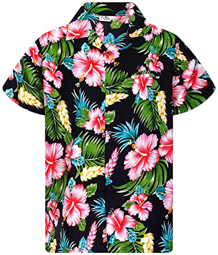 KING KAMEHA Hawaii-Hemd für Herren, flippig, lässig, Knopfleiste, kurzärmelig, Unisex, Blumen, Strand, Party, Hibiskus, Hibiscus Neu Schwarz, 3X-Groß von King Kameha