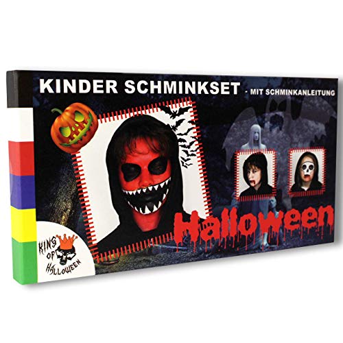 Kinderschminke Set von KOH 6 Schminkfarben, 2 Pinsel, incl. Anleitung, Halloween, Fasnacht, Karneval, wasserbasiert, abwaschbar, sicher, zart, ungiftig, Spaß für die ganze Familie von KING OF HALLOWEEN.DE