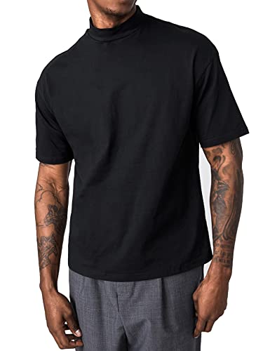 KINGBEGA Herren Regular Fit Basic Leichter Langarm-Pullover Top Mock Rollkragen-T-Shirt, Schwarzes kurzärmliges Schwarz, Klein von KINGBEGA