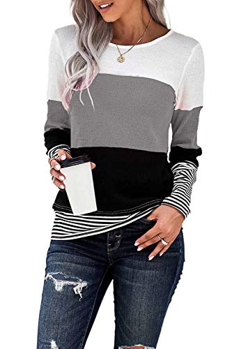 KINGFEN Langarmshirt Damen Pullover Damen Oversize Shirt Damen Longshirt Damen Langarm Oberteile Damen Longshirt Damen Blusen Female Casual Winter Tshirt Oberteil Grau XL von KINGFEN