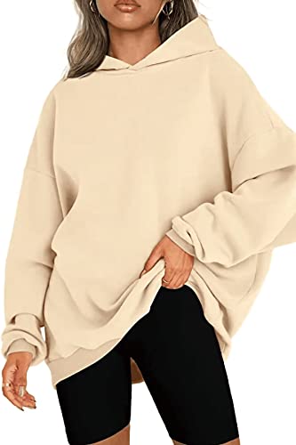 KINGFEN Damen Oversized Hoodies Casual Sweatshirts Elegant Pullover Warm Casual Longshirt Langarm Jumper Bluse Winter Lose Tops Beige M von KINGFEN