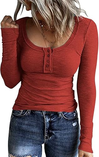 KINGFEN Damen Pullover Blusen Tuniken für Damens Elegant Pullover Damen Lang Vogue Ladies T Shirt Frauen Langarmshirt Bluse Tshirt Damen mit AufdruckTops Rot M von KINGFEN