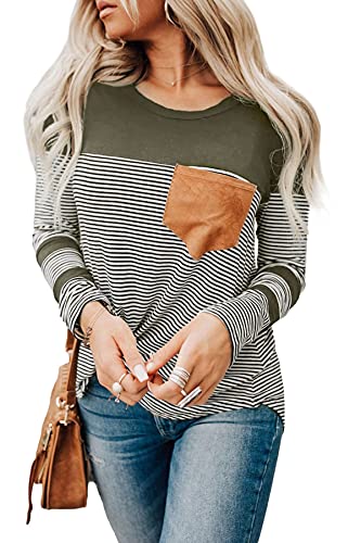 KINGFEN Damen Pullover Strick Lang Blusen Damen Winterpullover T-Shirts Longbluse Strickpulli Langer Bluse Damen Langarm Sweatshirts Grün M von KINGFEN