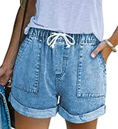 KINGFEN Kurze Shorts Damen Jeans Kurze Hose Kordelzug Frauen Kurze Hosen Damen Mode Bequeme Hose Damen Strandhose Damen Kurz Sky Blue M von KINGFEN