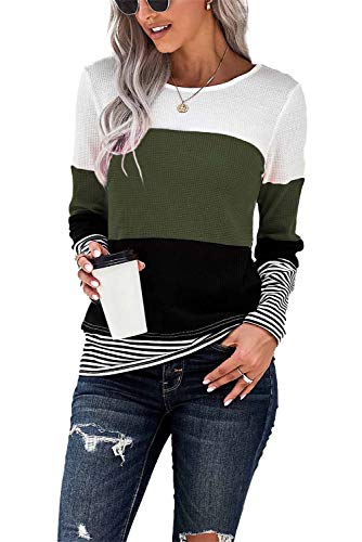 KINGFEN Damen T Shirt Pullover Damen Oversized Rundhalsausschnitt Longshirt Damenpullover Langarm Basic Langarmshirts Herbst Winter Oberteile Damen Casual Tops Grün M von KINGFEN