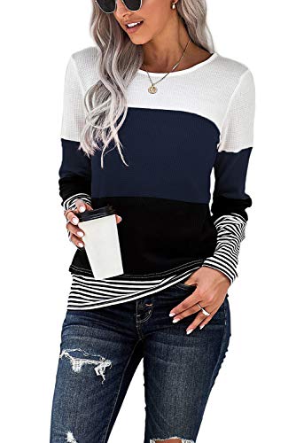 KINGFEN Longshirt Damen Langarm Lose Tops T Shirts Damen Longbluse Langer Pullover Teenager Mädchen Winter Basic Shirt Damen Navy Blau XXL von KINGFEN