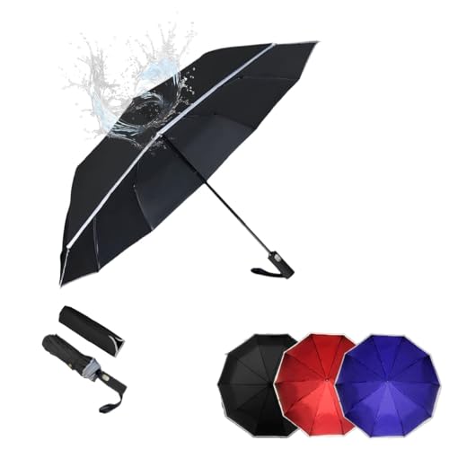 Kingmate Windsicher Regenschirm Sonnenschutz Taschenschirm Windproof Sturmfest Auf-Zu-Automatik 190T Nylon Umbrella Wasserabweisend Damen Herren Schirm Klein Leicht 10Ribs Reise Golfschirm, Schwarz von Kingmate