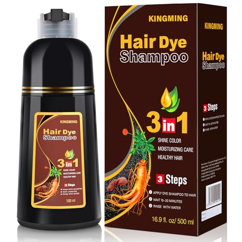 Haarfarbe Dunkelbraun Haarfärbemittel für Graues Haar，Shampoo Gegen Graues Haare für Männer und Frauen，Dark Brown Hair Dye Shampoo 3 in 1（Dunkelbraun 500ml/16.9 oz) von KINGMING