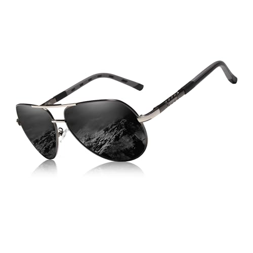 KINGSEVEN Klassische Militär Pilotenbrille Polarisierte Sonnenbrille für Herren Damen, Vintage Retro Style UV Blocking K725 (Gray Black) von KINGSEVEN K7