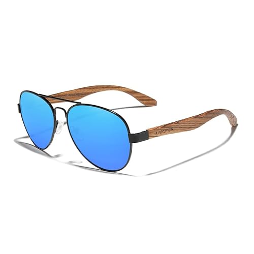 KINGSEVEN 2022 Neue Handgefertigte Holz-Sonnenbrille Polarisierte Herrenbrille UV400 Schutzspiegel Brillen Holzbügel Oculos Z5518 (Blau) von KINGSEVEN