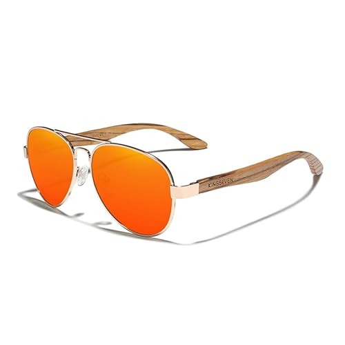 KINGSEVEN 2022 Neue Handgefertigte Holz-Sonnenbrille Polarisierte Herrenbrille UV400 Schutzspiegel Brillen Holzbügel Oculos Z5518 (Rot) von KINGSEVEN