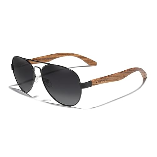 KINGSEVEN 2022 Neue Handgefertigte Holz-Sonnenbrille Polarisierte Herrenbrille UV400 Schutzspiegel Brillen Holzbügel Oculos Z5518 (Schwarz) von KINGSEVEN