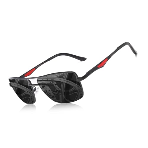 KINGSEVEN 2023 Marke Klassische quadratische polarisierte Sonnenbrille Herren Driving Männliche Sonnenbrille Brille UV-Blockierung Oculos N7906 (Rot Grau) von KINGSEVEN