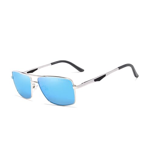 KINGSEVEN 2023 Marke Klassische quadratische polarisierte Sonnenbrille Herren Driving Männliche Sonnenbrille Brille UV-Blockierung Oculos N7906 (Silber Blau) von KINGSEVEN