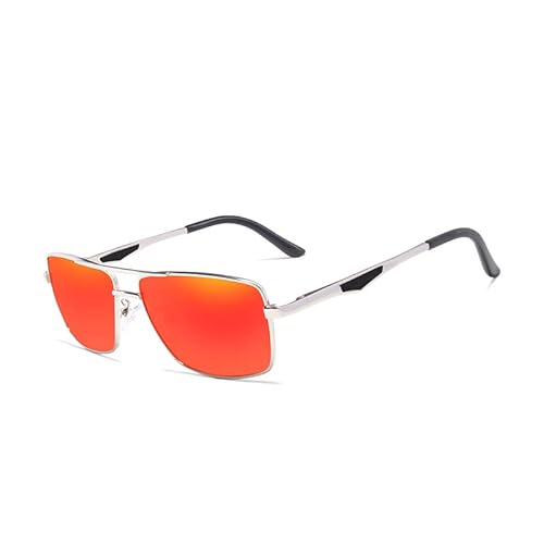 KINGSEVEN 2023 Marke Klassische quadratische polarisierte Sonnenbrille Herren Driving Männliche Sonnenbrille Brille UV-Blockierung Oculos N7906 (Silber Rot) von KINGSEVEN