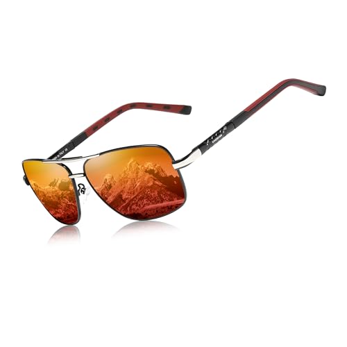 KINGSEVEN 2023 Marke Männer Aluminium Sonnenbrille HD Polarized UV400 Spiegel Männer Sonnenbrille Frauen für Männer Oculos de sol N724 (Silber Rot) von KINGSEVEN