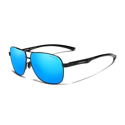 KINGSEVEN 2023 Marke Männer Aluminium Sonnenbrille Polarisierte UV400 Spiegel Männliche Sonnenbrille Frauen für Männer Oculos de sol (Schwarz Blau) von KINGSEVEN