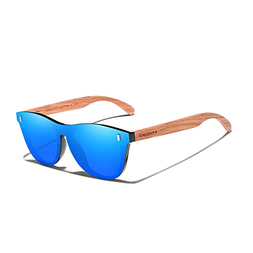 KINGSEVEN Bubinga Polarisierte Sonnenbrille Retro Vintage Stilvolles Design für Herren Damen, Verspiegelte Gläser B5510 (Blau) von KINGSEVEN