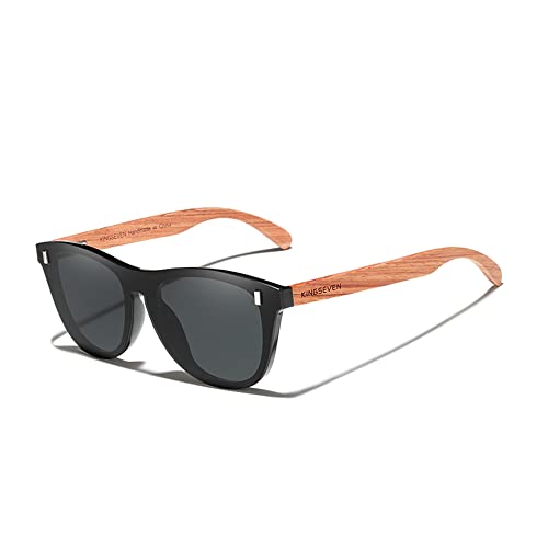 KINGSEVEN Bubinga Polarisierte Sonnenbrille Retro Vintage Stilvolles Design für Herren Damen, Verspiegelte Gläser B5510 (Schwarz) von KINGSEVEN