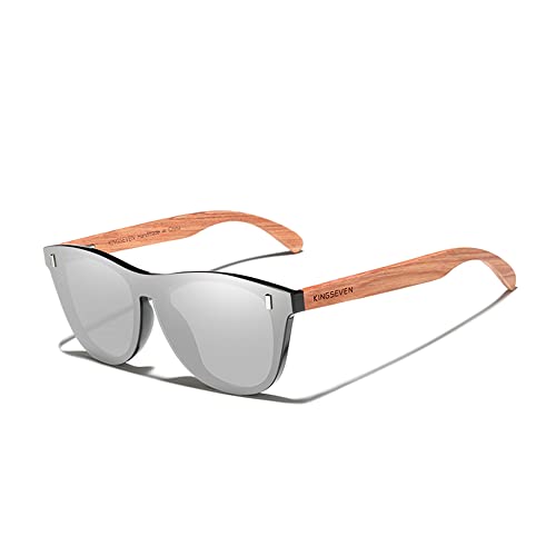 KINGSEVEN Bubinga Polarisierte Sonnenbrille Retro Vintage Stilvolles Design für Herren Damen, Verspiegelte Gläser B5510 (Silber) von KINGSEVEN