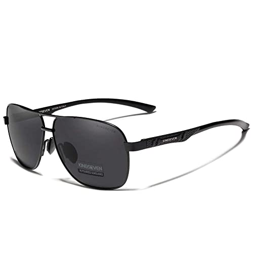 KINGSEVEN Herren Sonnenbrille Pilot Square Vintage Design Polarisierter UV400 Schutz Al-Mg Ultra-Light 7188 (Black/Gray) von KINGSEVEN