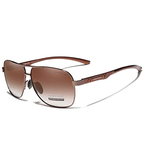 KINGSEVEN Herren Sonnenbrille Pilot Square Vintage Design Polarisierter UV400 Schutz Al-Mg Ultra-Light 7188 (Braun) von KINGSEVEN