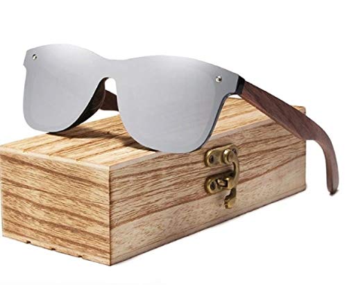 KINGSEVEN Holz Sonnenbrille für Herren und Damen I Unisex Polarisierte Sonnenbrille mit Holzbügeln aus Walnuss I UV400-Schutz I Modische Rahmenlose Spiegelgläser I Grau/Silber von KINGSEVEN