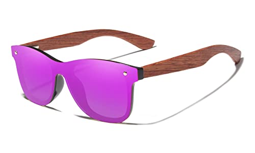 KINGSEVEN Holz Sonnenbrille für Herren und Damen I Unisex Polarisierte Sonnenbrille mit Holzbügeln aus Walnuss I UV400-Schutz I Modische Rahmenlose Spiegelgläser I Lila Violet von KINGSEVEN