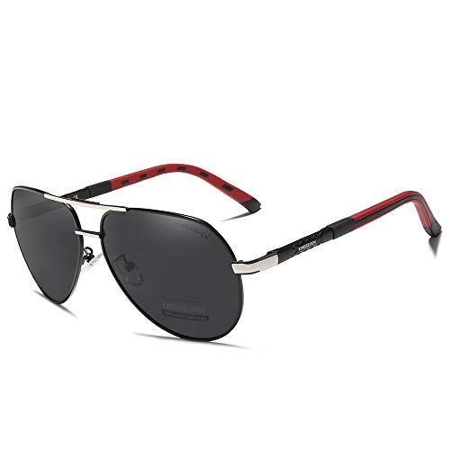 KINGSEVEN Klassische Militär Pilotenbrille Polarisierte Sonnenbrille für Herren Damen, Vintage Retro Style UV Blocking K725 (Graue Gläser/Silber Rahmen) von KINGSEVEN