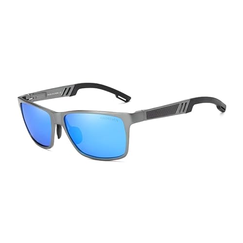 KINGSEVEN Männer Polarisierte Sonnenbrille Aluminium Magnesium Sonnenbrille Fahren Gläser Rechteck Shades Für Männer Oculos masculino Männlich (Grau Blau) von KINGSEVEN