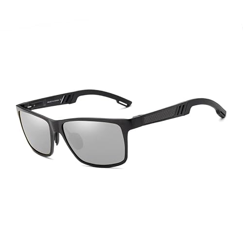 KINGSEVEN Männer Polarisierte Sonnenbrille Aluminium Magnesium Sonnenbrille Fahren Gläser Rechteck Shades Für Männer Oculos masculino Männlich (Schwarz Silber) von KINGSEVEN