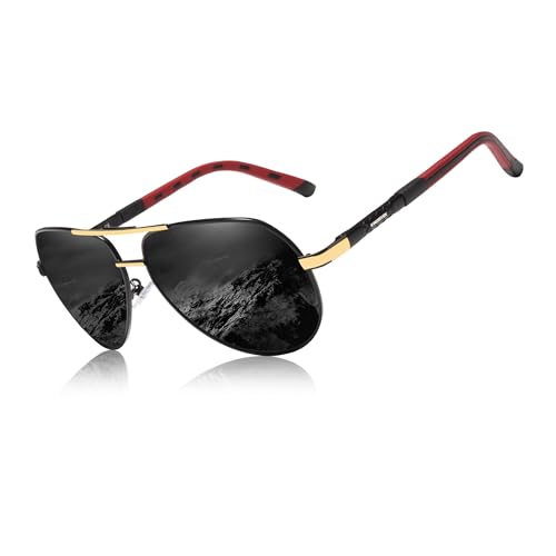 KINGSEVEN Männer Vintage Aluminium polarisierte Sonnenbrille klassische Marke Sonnenbrille Beschichtung Linse treibende Brille für Männer/Frauen (Gold Schwarz) von KINGSEVEN