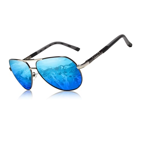 KINGSEVEN Männer Vintage Aluminium polarisierte Sonnenbrille klassische Marke Sonnenbrille Beschichtung Linse treibende Brille für Männer/Frauen (Grau Blau) von KINGSEVEN