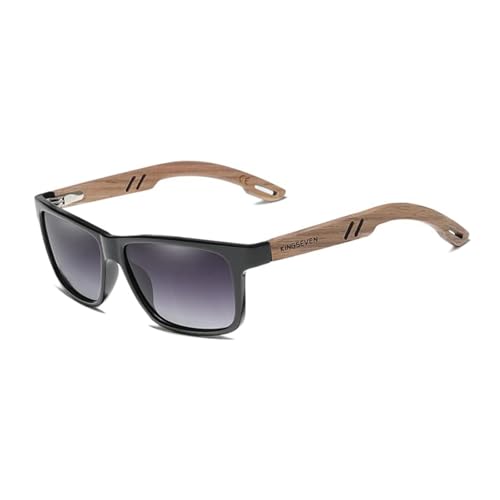 KINGSEVEN Marke Design TR90 + Walnuss Holz Handgemachte Sonnenbrille Männer Polarisierte Brillen Zubehör Sonnenbrille Verstärktes Scharnier (Farbverlauf Grau) von KINGSEVEN