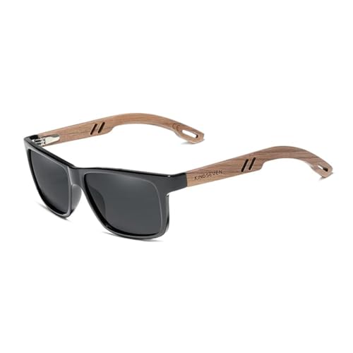 KINGSEVEN Marke Design TR90 + Walnuss Holz Handgemachte Sonnenbrille Männer Polarisierte Brillen Zubehör Sonnenbrille Verstärktes Scharnier (Schwarz Grau) von KINGSEVEN