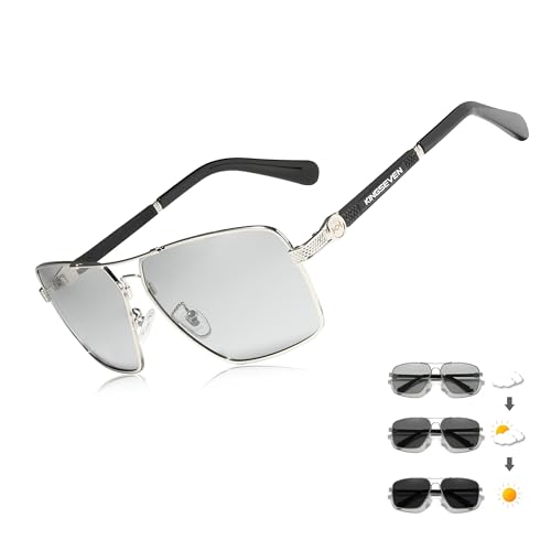 KINGSEVEN Sonnenbrillen Polarisierte Beschichtung Linse 2023 Auto Reset Framework Fahrbrillen für Männer/Frauen Oculos (Silber Photochrom) von KINGSEVEN