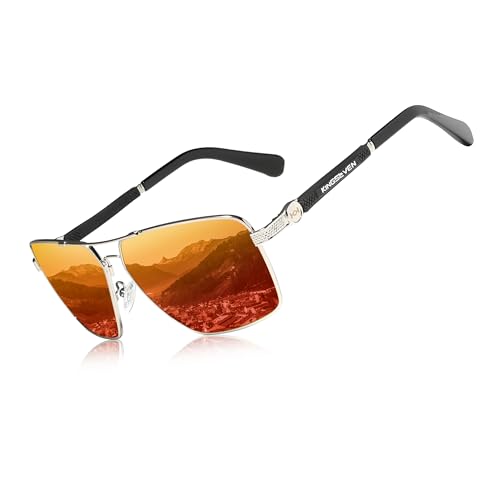 KINGSEVEN Sonnenbrillen Polarisierte Beschichtung Linse 2023 Auto Reset Framework Fahrbrillen für Männer/Frauen Oculos (Silber Rot) von KINGSEVEN