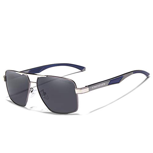 KINGSEVEN Pilot Polarisierte Quadratische Sonnenbrille für Herren, Klassischer UV400-Schutz Verspiegelte Gläser Modischer Vintage-Retro-Stil 7719 (Grau) von KINGSEVEN