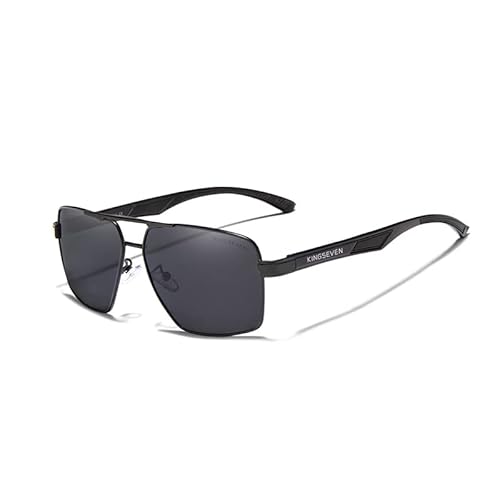 KINGSEVEN Pilot Polarisierte Quadratische Sonnenbrille für Herren, Klassischer UV400-Schutz Verspiegelte Gläser Modischer Vintage-Retro-Stil 7719 (Schwarz Grau) von KINGSEVEN