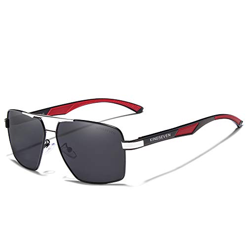 KINGSEVEN Pilot Polarisierte Quadratische Sonnenbrille für Herren, Klassischer UV400-Schutz Verspiegelte Gläser Modischer Vintage-Retro-Stil 7719 (Silber Grau) von KINGSEVEN