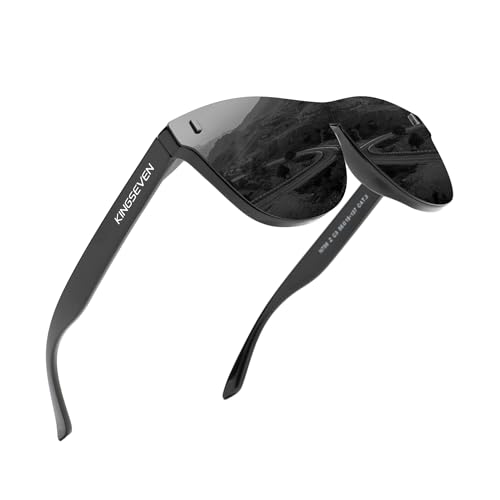 KINGSEVEN Polarisierte Sonnenbrille Männer Frauen Retro Outdoor Sport Golf Radfahren Angeln Wandern Verspiegelte Vollformatbrille 756 (Black-de) von KINGSEVEN