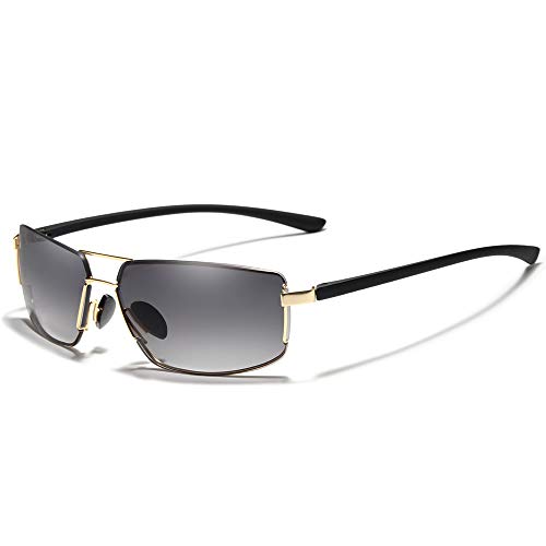 KINGSEVEN Retro Stilvolle Polarisierte Sonnenbrille für Herren, Ultraleichte Memory-Bügel 7128 (Gold/Gray) von KINGSEVEN
