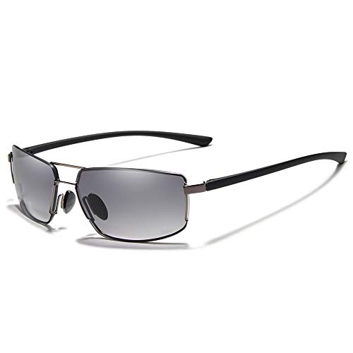 KINGSEVEN Retro Stilvolle Polarisierte Sonnenbrille für Herren, Ultraleichte Memory-Bügel 7128 (Gun/Gray) von KINGSEVEN