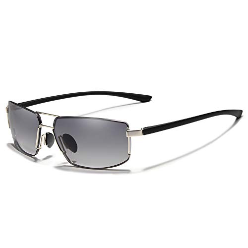 KINGSEVEN Retro Stilvolle Polarisierte Sonnenbrille für Herren, Ultraleichte Memory-Bügel 7128 (Silver/Gray) von KINGSEVEN