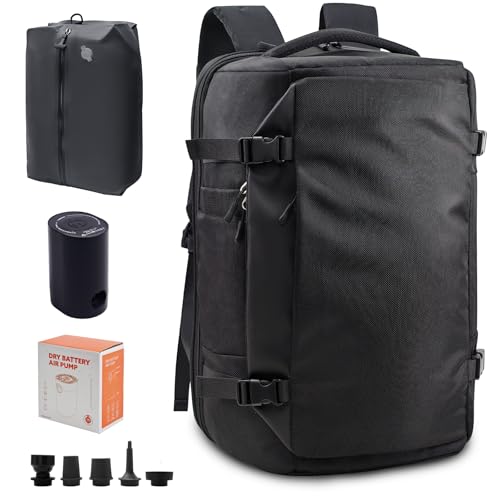 Vakuum Reise Rucksack Laptop: Herren Groß Reiserucksack Flugzeug Cabin17.3 Zoll PC Wasserdicht Backpack Koffer 48L Tasche mit Pumpe für Travel Business Outdoor Hiking Männer Schwarz von KINGSLONG