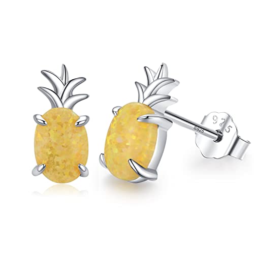 Ananas Ohrringe Mädchen Damen 925 Sterling Silber Sommer Obst Ohrringe Ananas Gelber Opal Ohrstecker Ananas Schmuck Geschenke für Freunde Schwester Freundin von KINGWHYTE