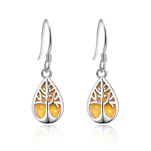 KINGWHYTE Lebensbaum Ohrringe Silber 925 Baum des Lebens Ohrringe Hängend Opal Tropfen Ohrhänger Lebensbaum Schmuck Geschenke für Damen Frauen Mädchen von KINGWHYTE