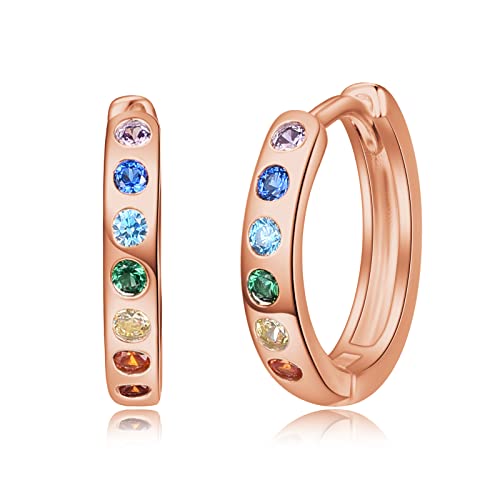 KINGWHYTE Chakra-Creolen, 925er-Sterlingsilber, kleine Huggie-Ohrringe, Chakra-Heilung, Yoga-Geschenk für Frauen(Roségold) von KINGWHYTE