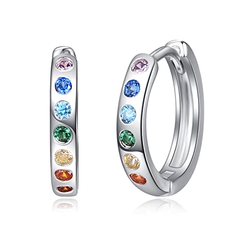 KINGWHYTE Chakra-Creolen, 925er-Sterlingsilber, kleine Huggie-Ohrringe, Chakra-Heilung, Yoga-Geschenk für Frauen(Silber) von KINGWHYTE